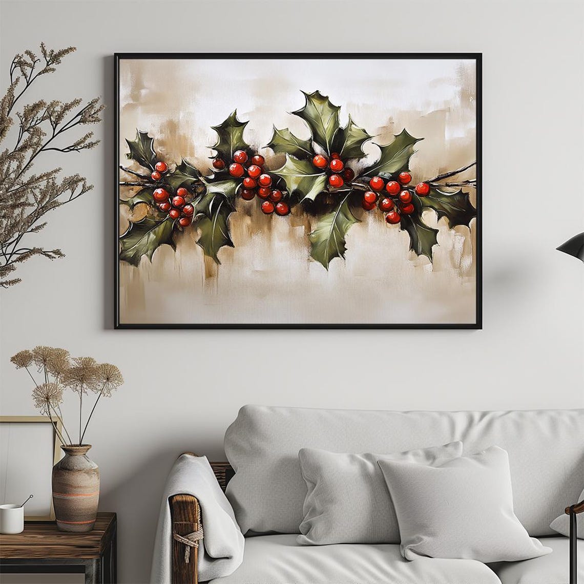 Holly Berry Branch Red Berries Soft Watercolor Christmas Poster - Image 5