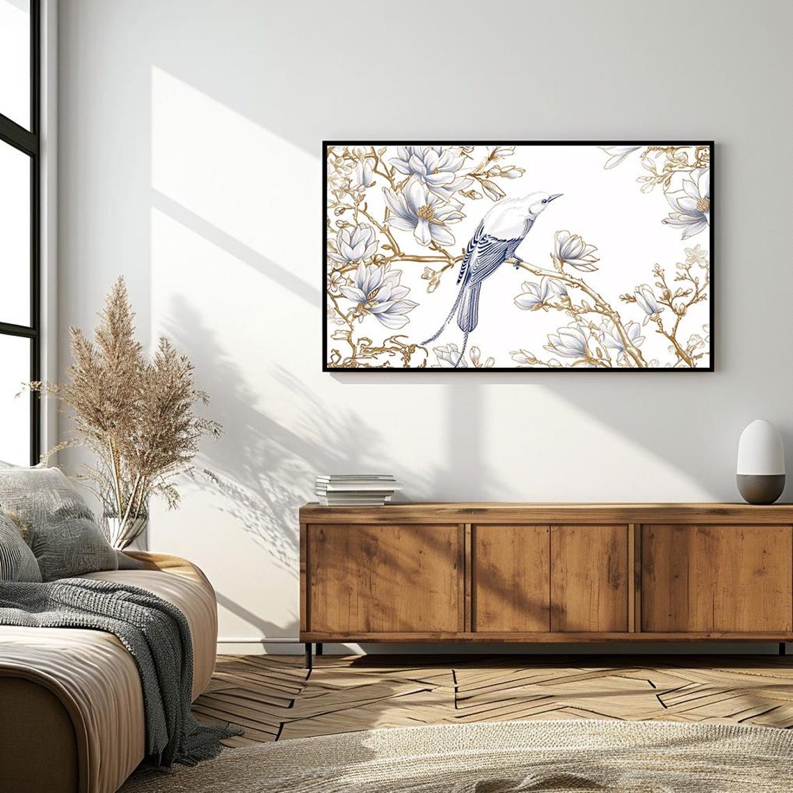 Elegant Bird on Magnolia Branch Chinoiserie Style Art Poster - Image 4