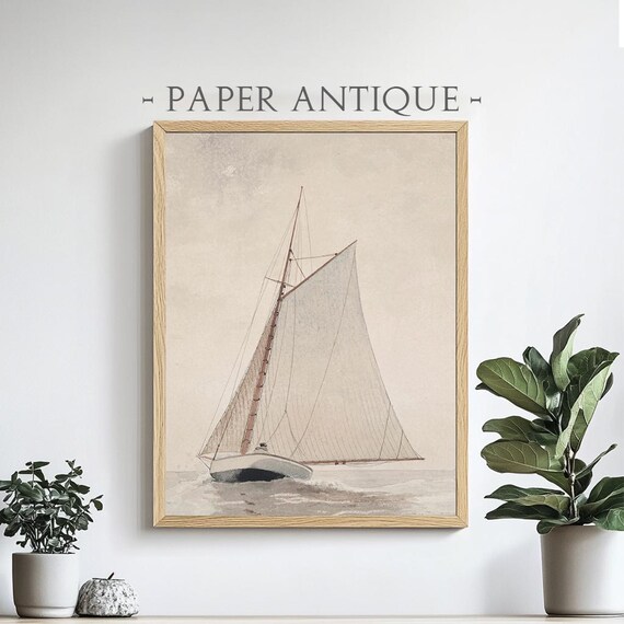 Single Sailboat On Calm Water Minimalist Sepia Watercolor Poster