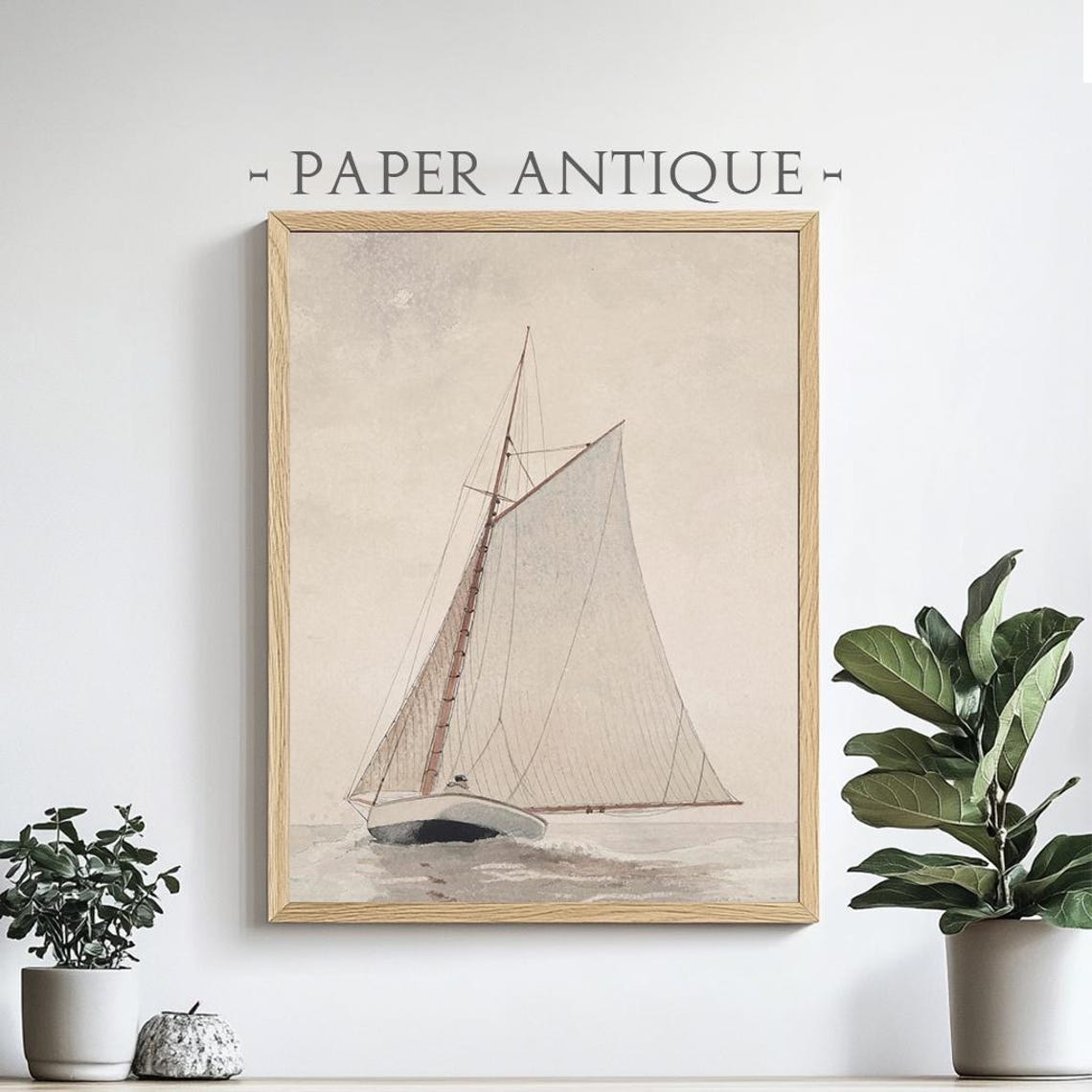 Single Sailboat On Calm Water Minimalist Sepia Watercolor Poster