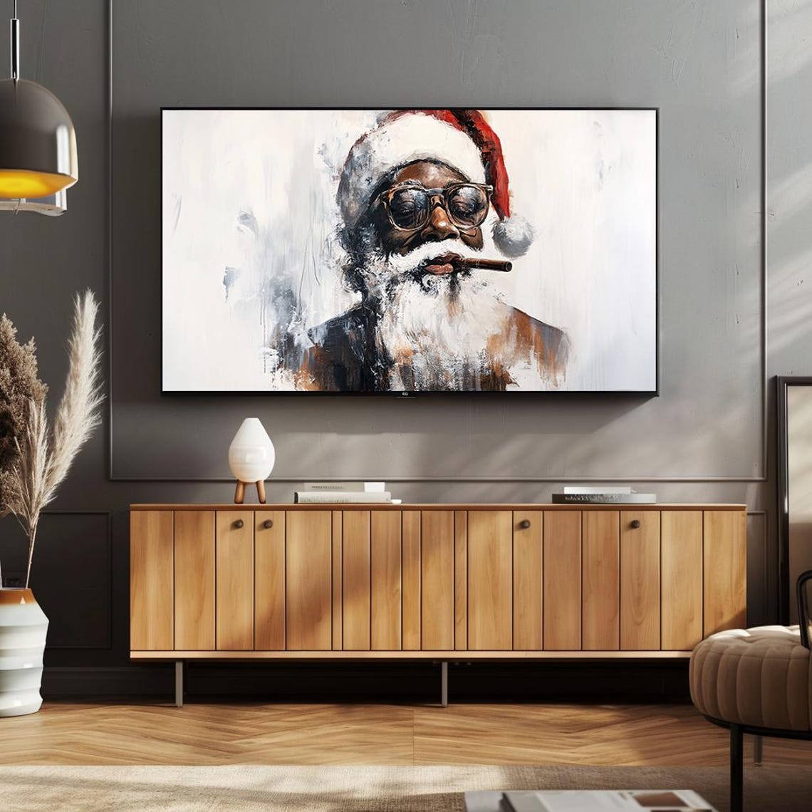 Cool Santa Sunglasses Cigar Modern Watercolor Christmas Poster - Image 4