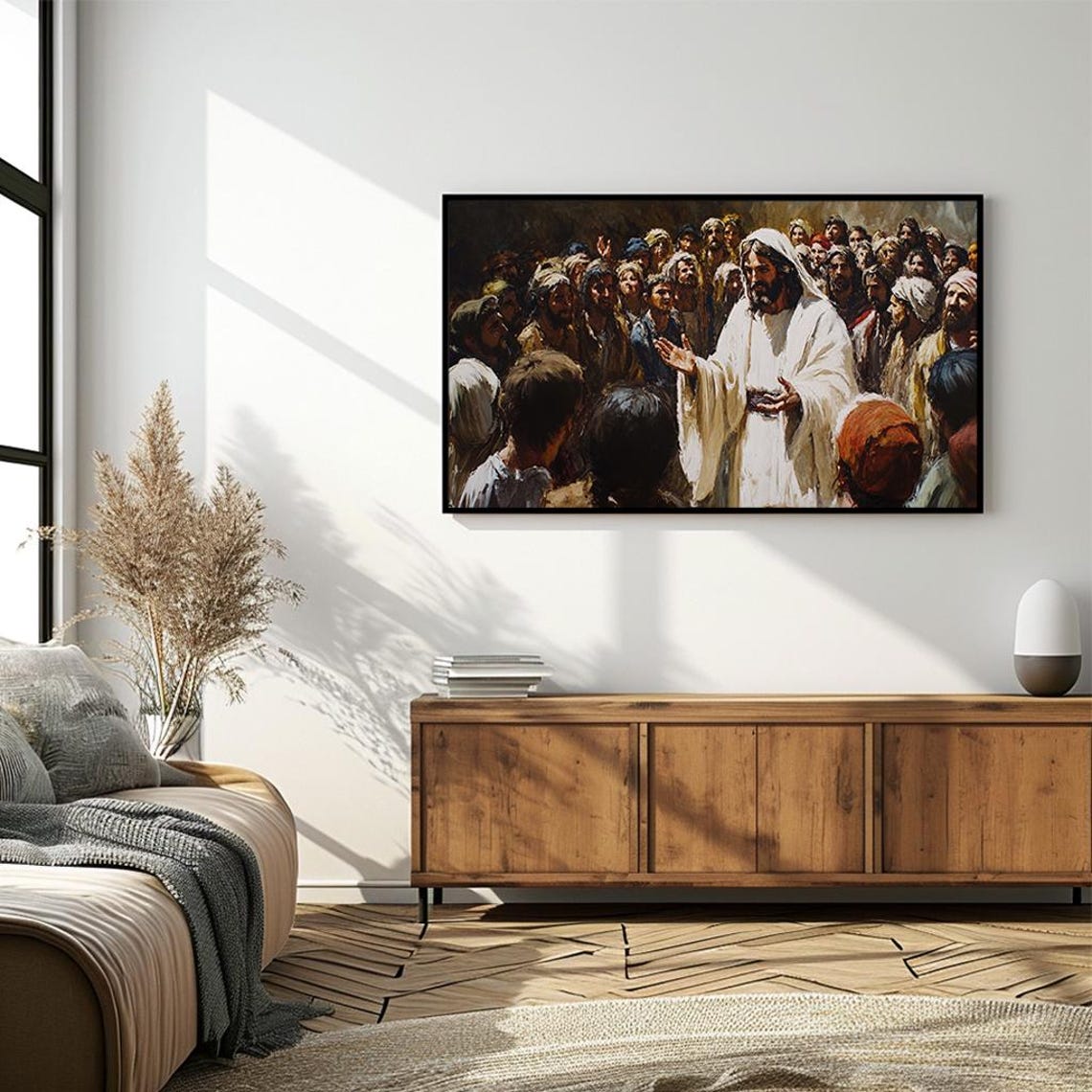 Jesus Teaching Sermon Crowd Expressionist Biblical Painting Poster - Image 4