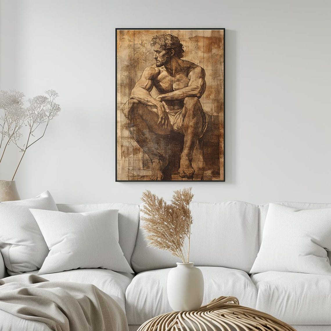 Classical Male Figure Renaissance Sepia Sketch Study Art Poster - Image 5