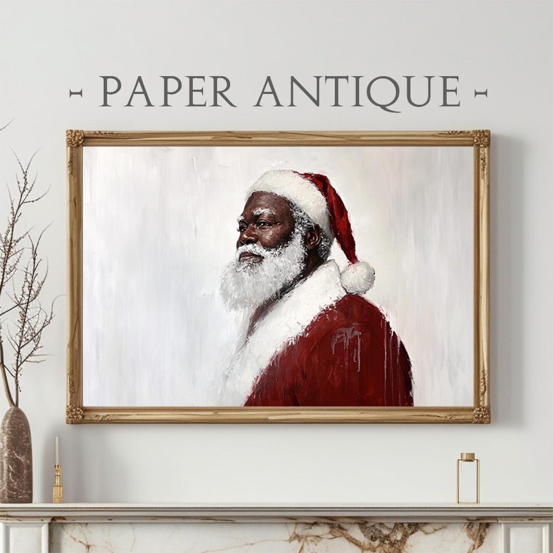 Black Santa Claus Profile Portrait Elegant Minimalist Christmas Poster
