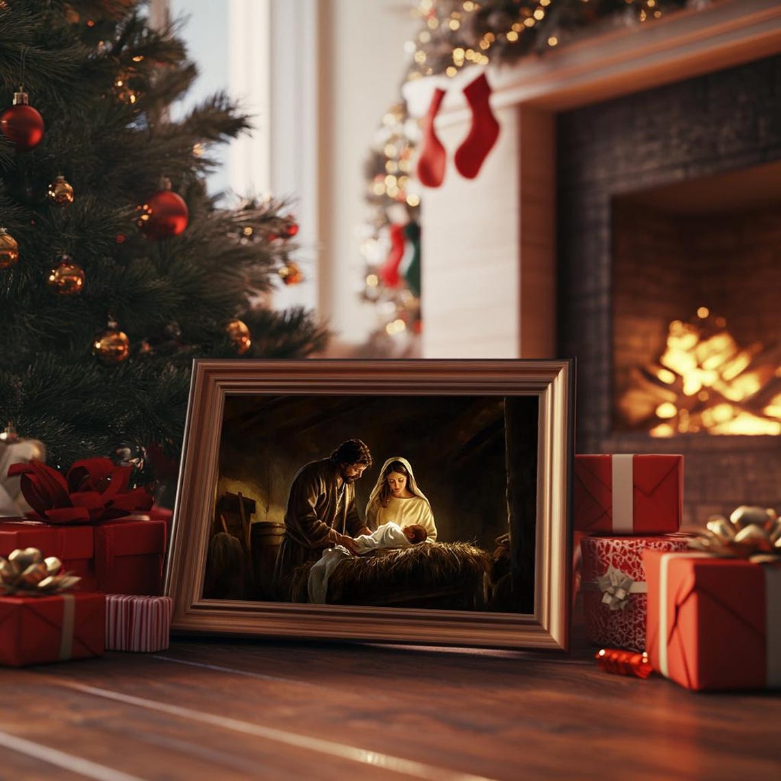 Nativity Scene Holy Family in Barn Traditional Christmas Poster - Image 4