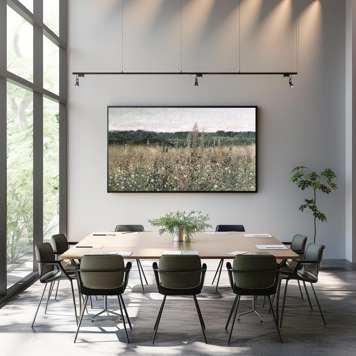Wildflower Field With Lone Walker Muted Vintage Meadow Poster - Image 3