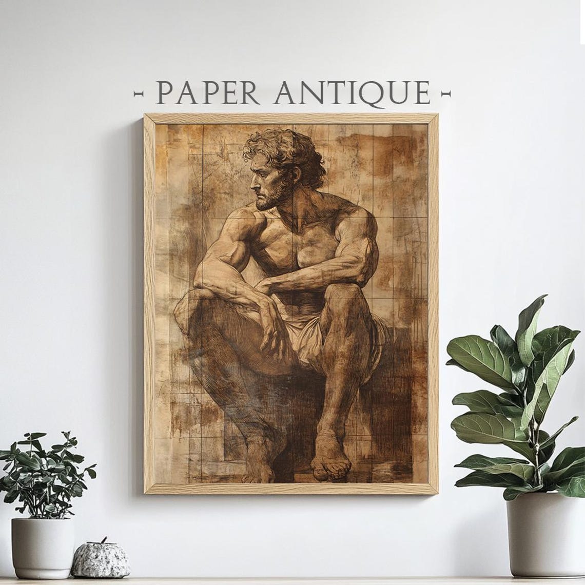 Classical Male Figure Renaissance Sepia Sketch Study Art Poster