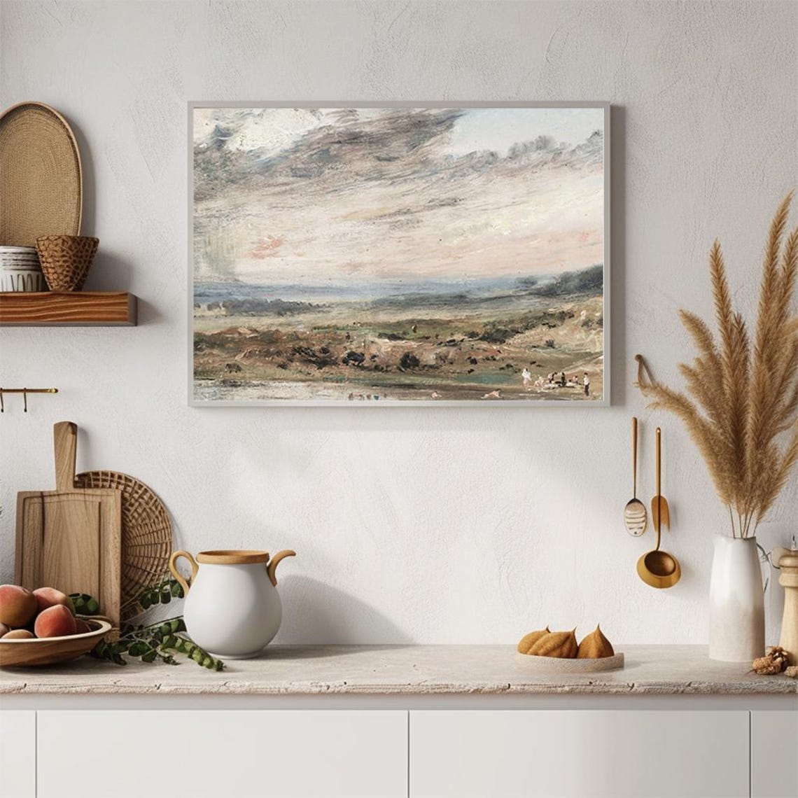Cloudy Moor Landscape Tiny Figures Windswept Impressionist Art Poster - Image 4