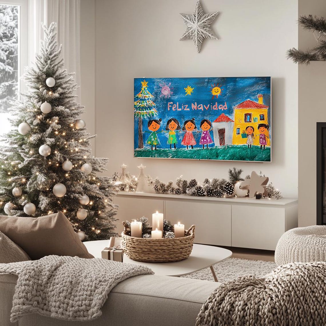 Colorful Christmas Drawing Happy Children Feliz Navidad Poster - Image 5