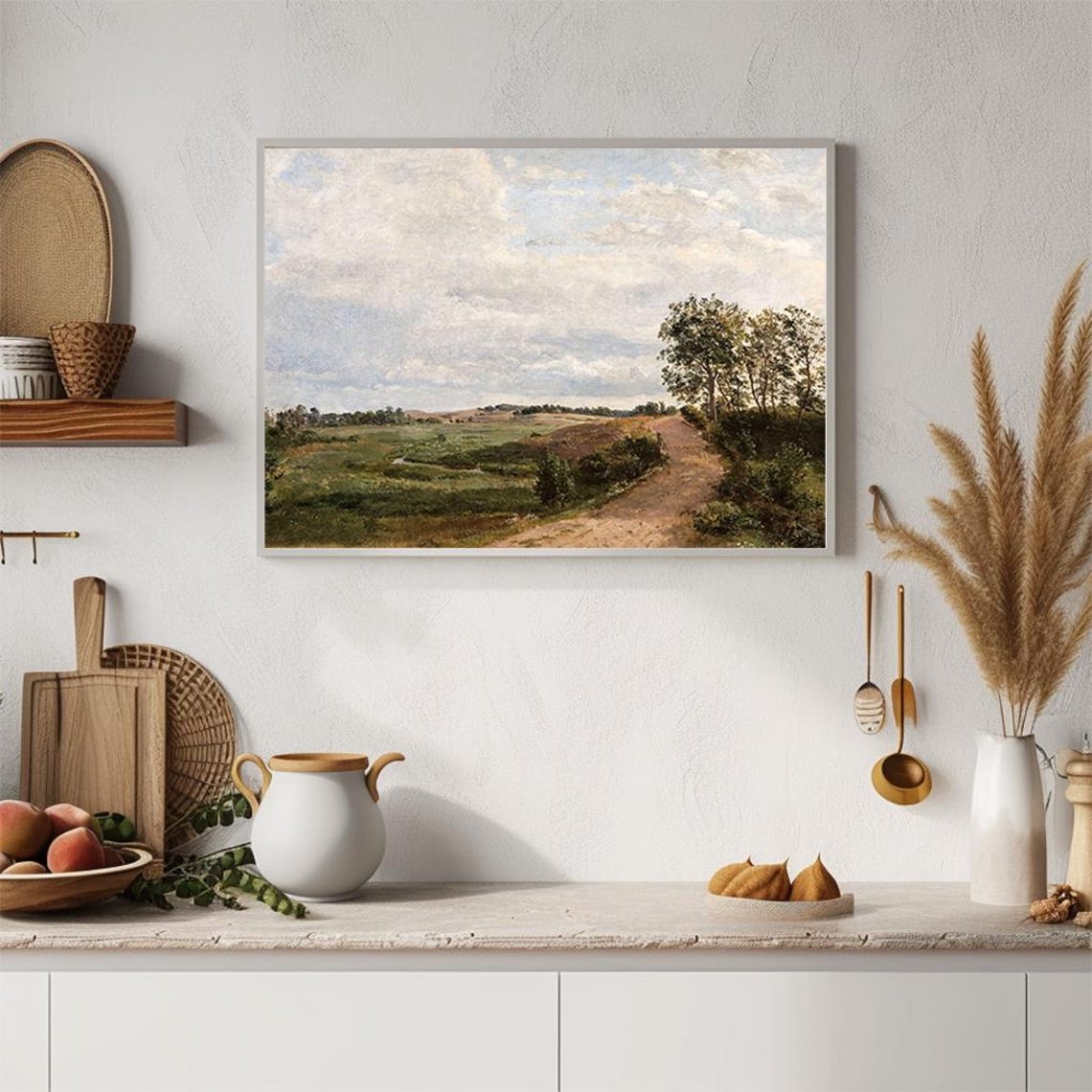 Country Road with Trees and Fields Sunny Day Vintage Painting Poster - Image 4