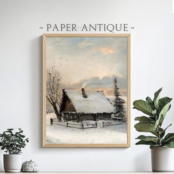 Snowy Cabin At Dawn With Chimney Smoke Winter Landscape Poster