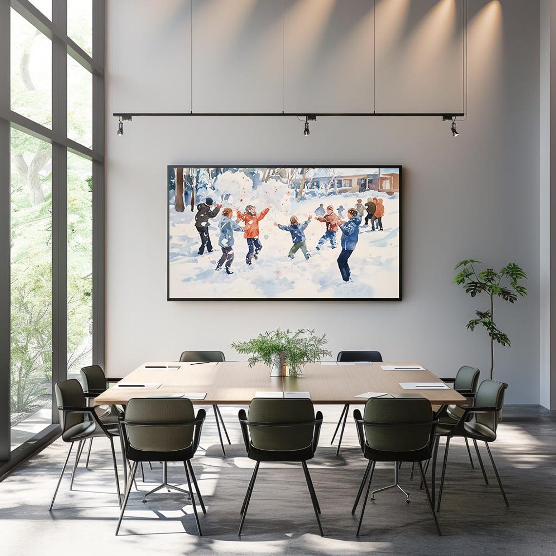 Children Snowball Fight Joyful Winter Play Watercolor Scene Poster - Image 3