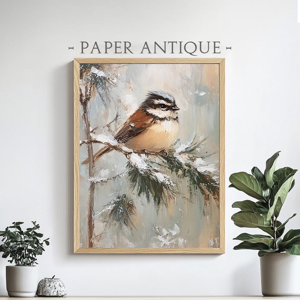 Chickadee Perched On Snowy Pine Branch Winter Bird Painting Poster - Image 4