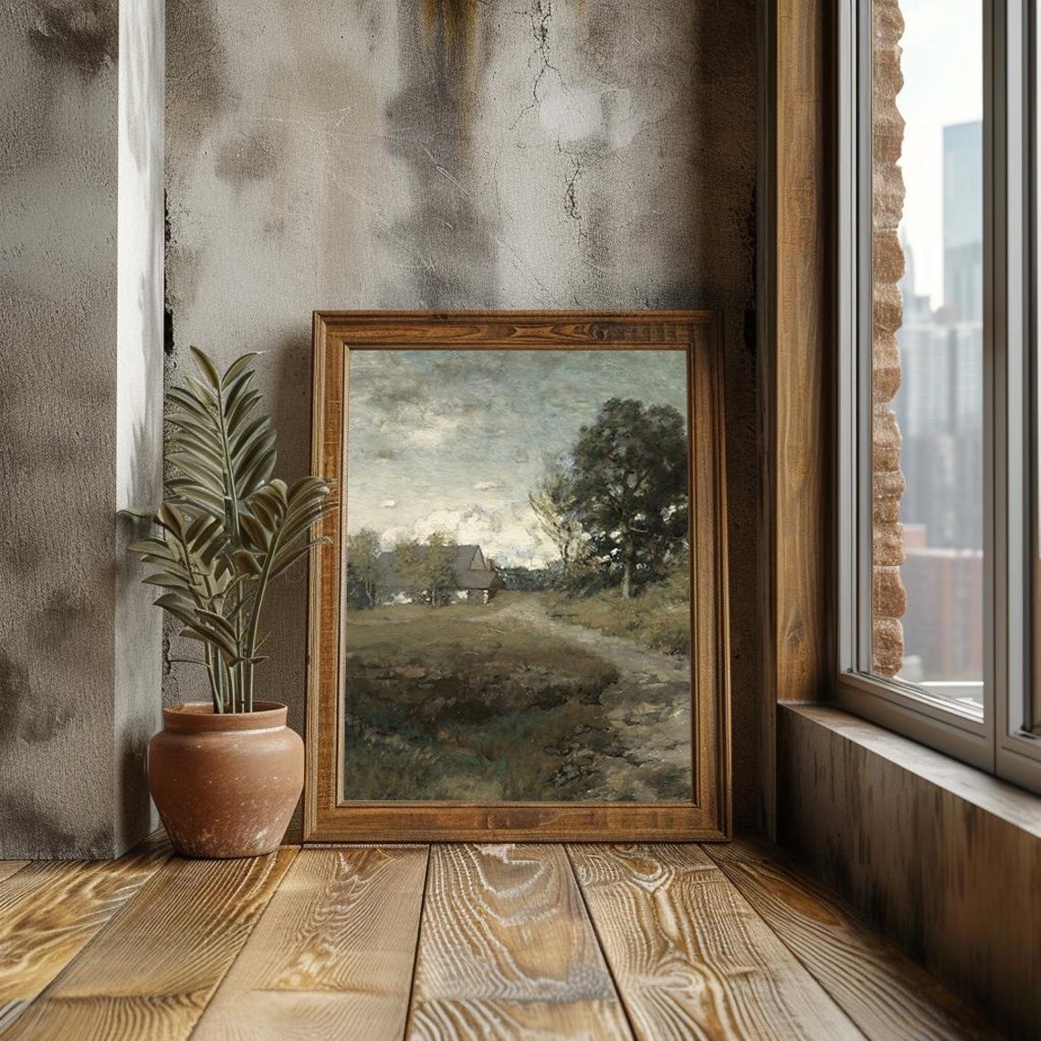 Farmhouse Path Oil Painting Rustic Countryside Landscape Wall Art Print Pt - Image 3