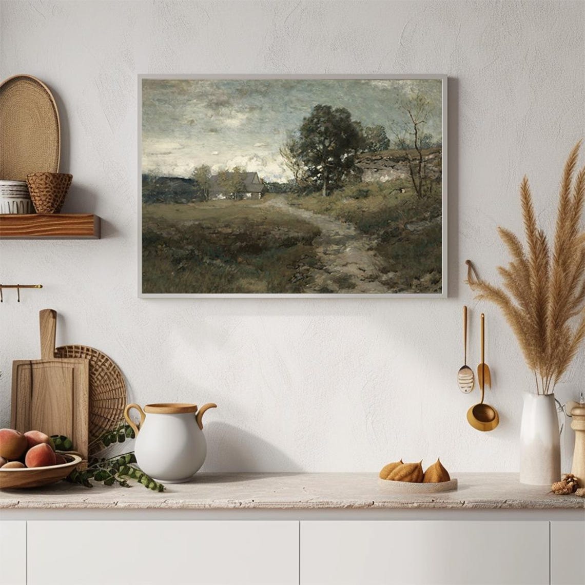 Rustic Country House with Trees and Path Vintage Painting Poster - Image 4