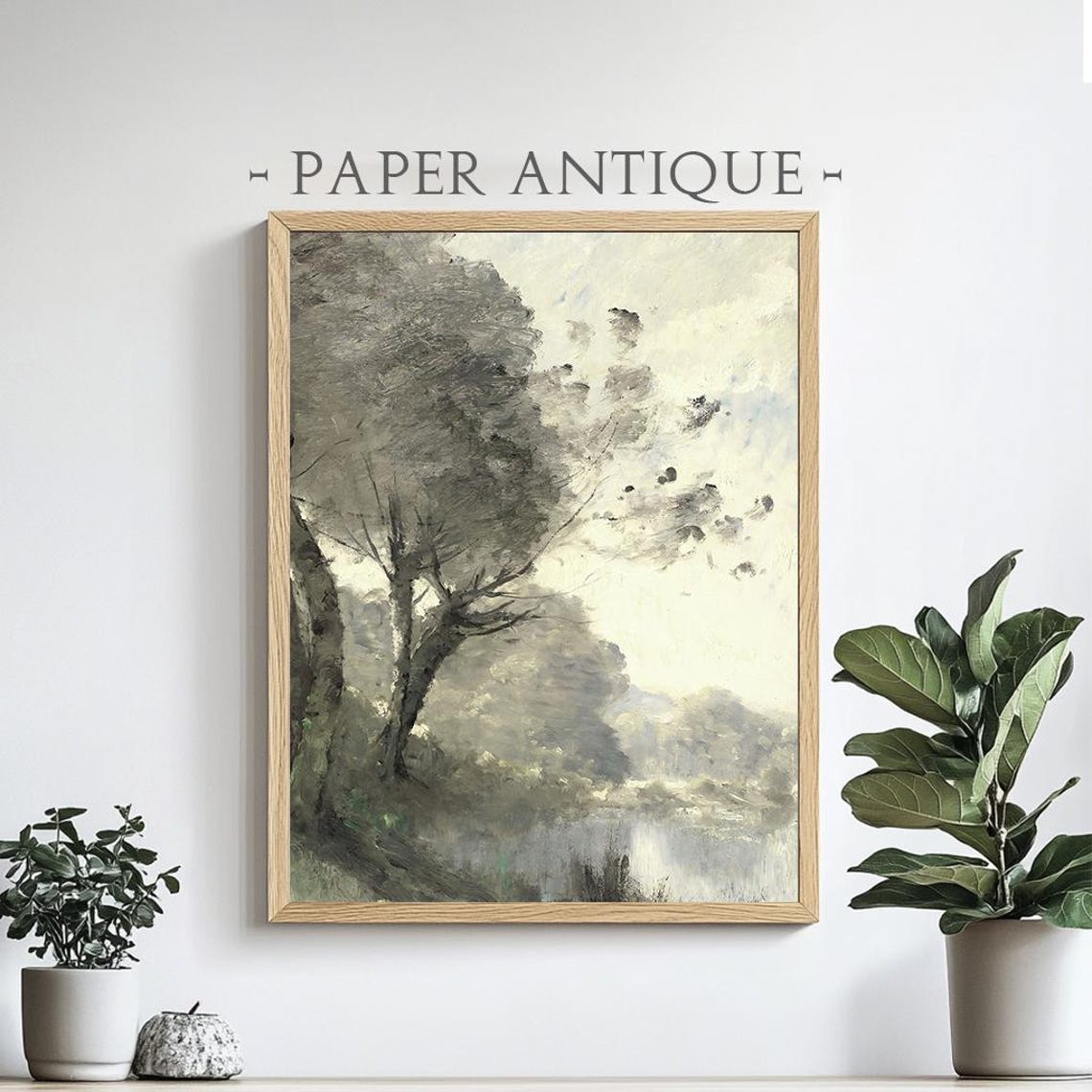 Misty Forest Landscape Moody Grayscale Oil Painting Tranquil Nature Wall Decor Wall Art Pt