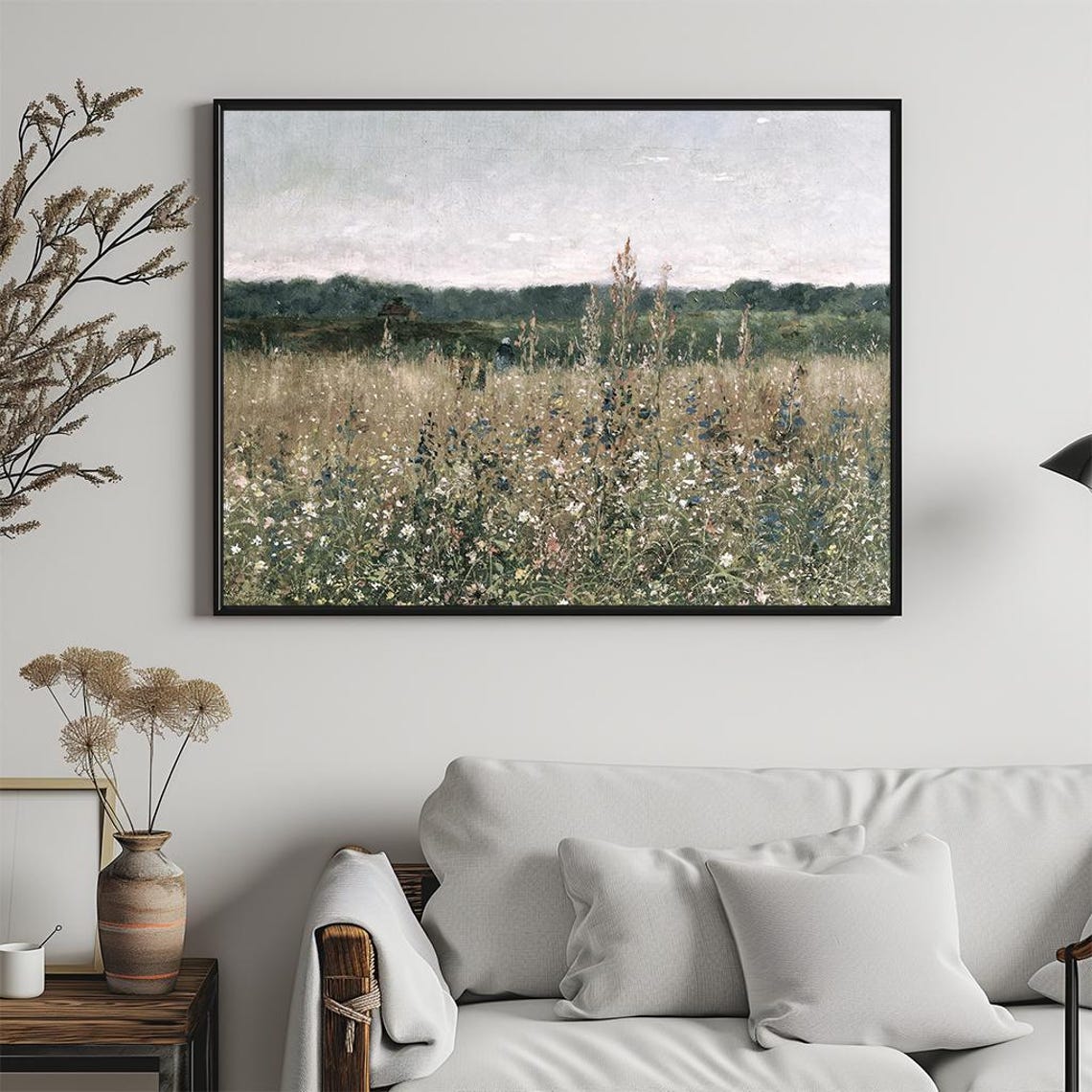 Wildflower Field with Distant Trees Meadow Rustic Painting Poster - Image 5