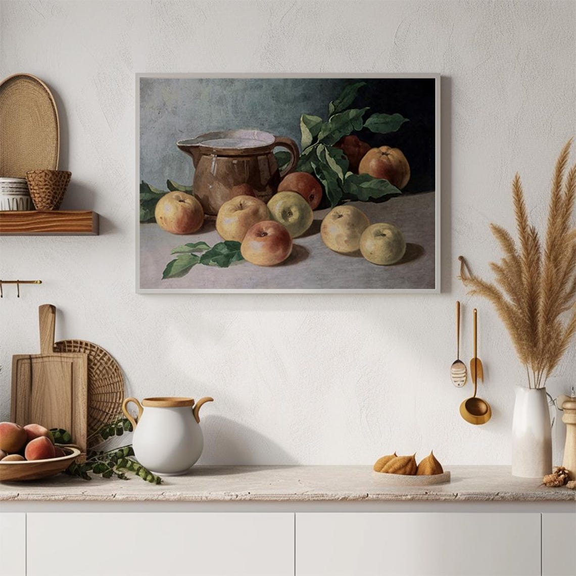 Rustic Apples and Ceramic Jug Still Life Vintage Fruit Painting Poster - Image 4