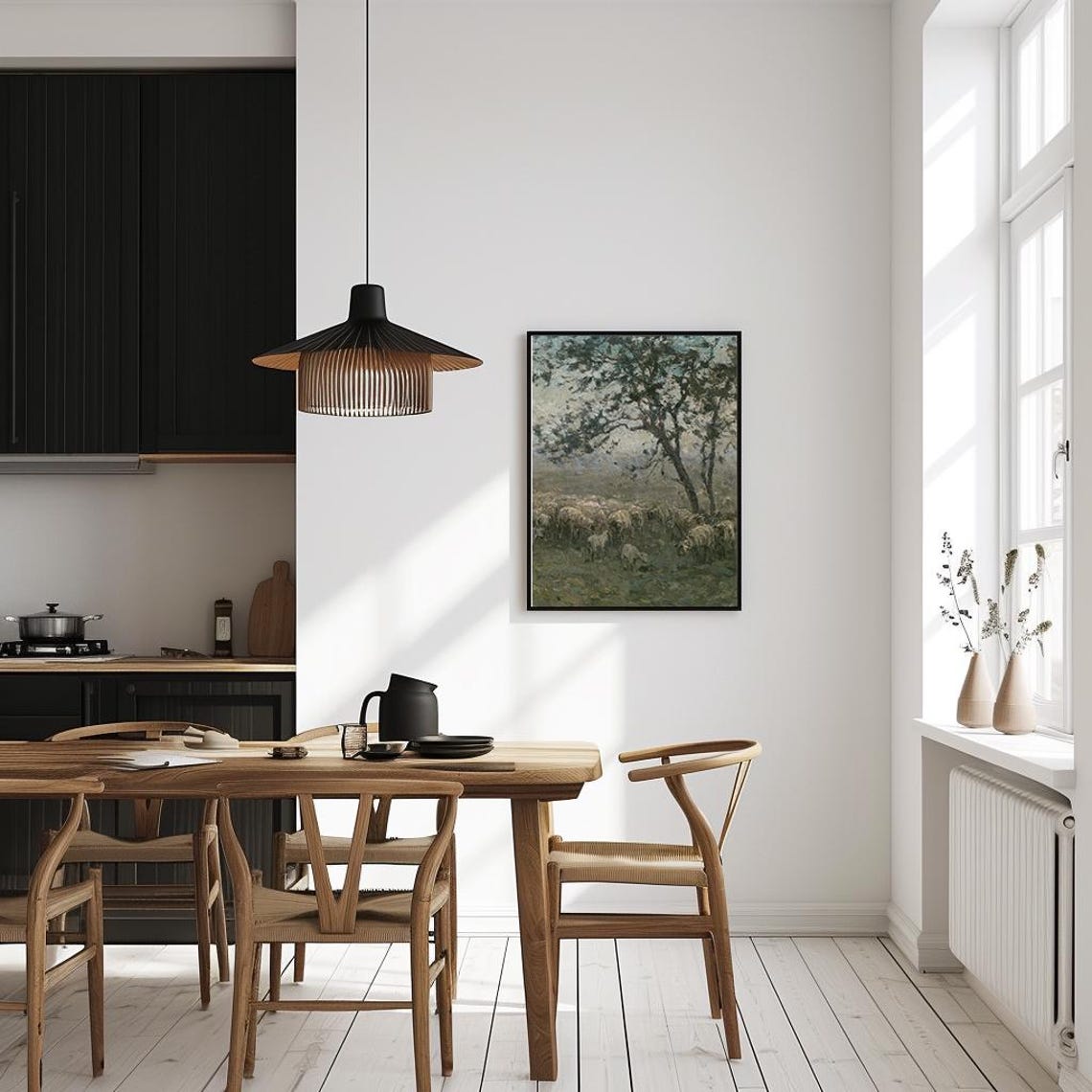 Sheep Grazing Under Ancient Trees Pastoral Oil Painting Poster - Image 4