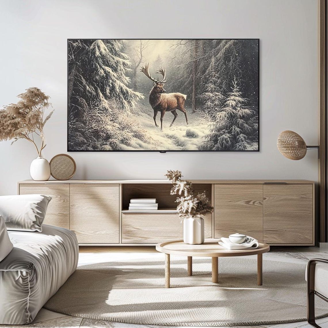 Majestic Winter Stag Standing in a Snow Covered Forest Poster - Image 5
