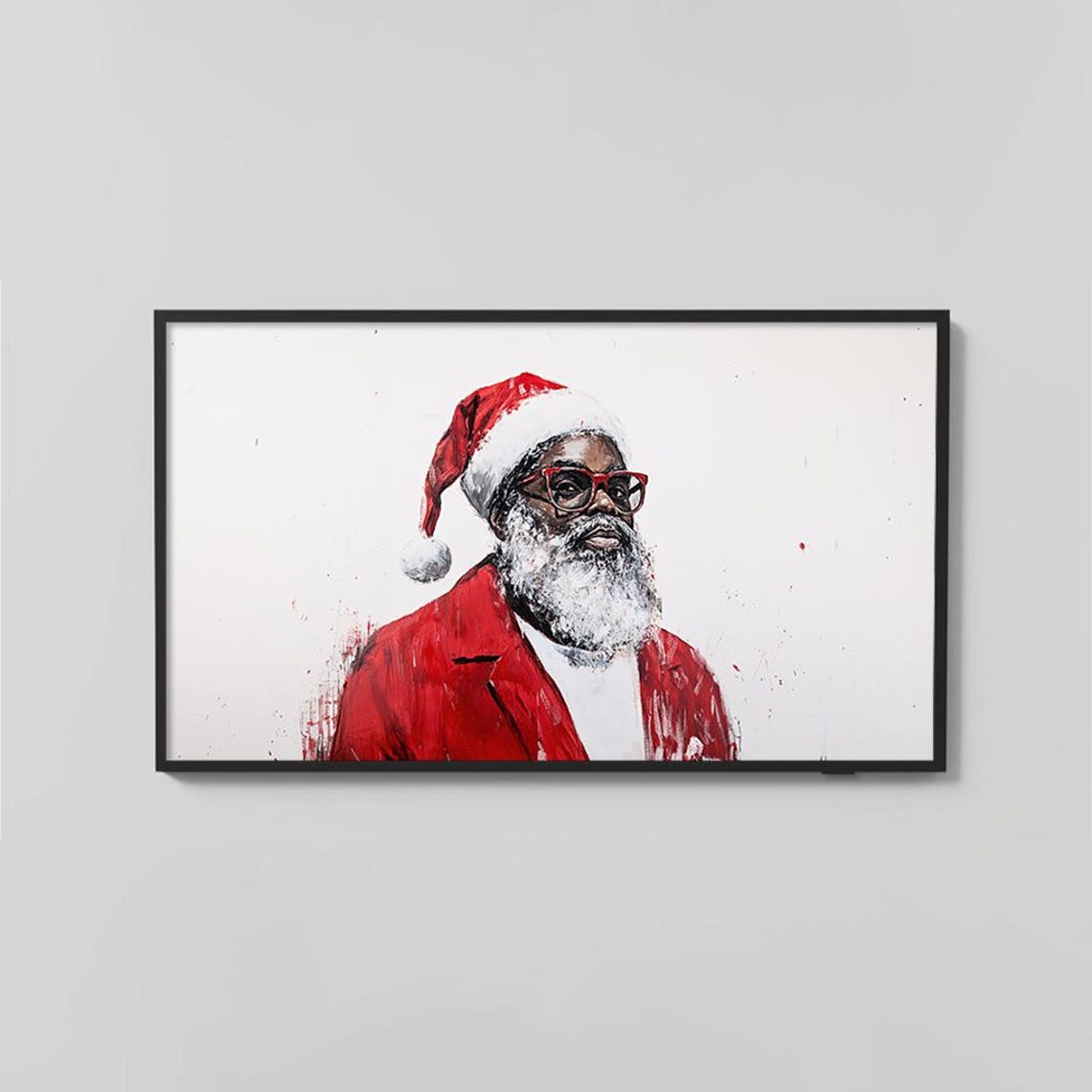 Stylish Santa Red Glasses Modern Sketch Christmas Portrait Poster - Image 2