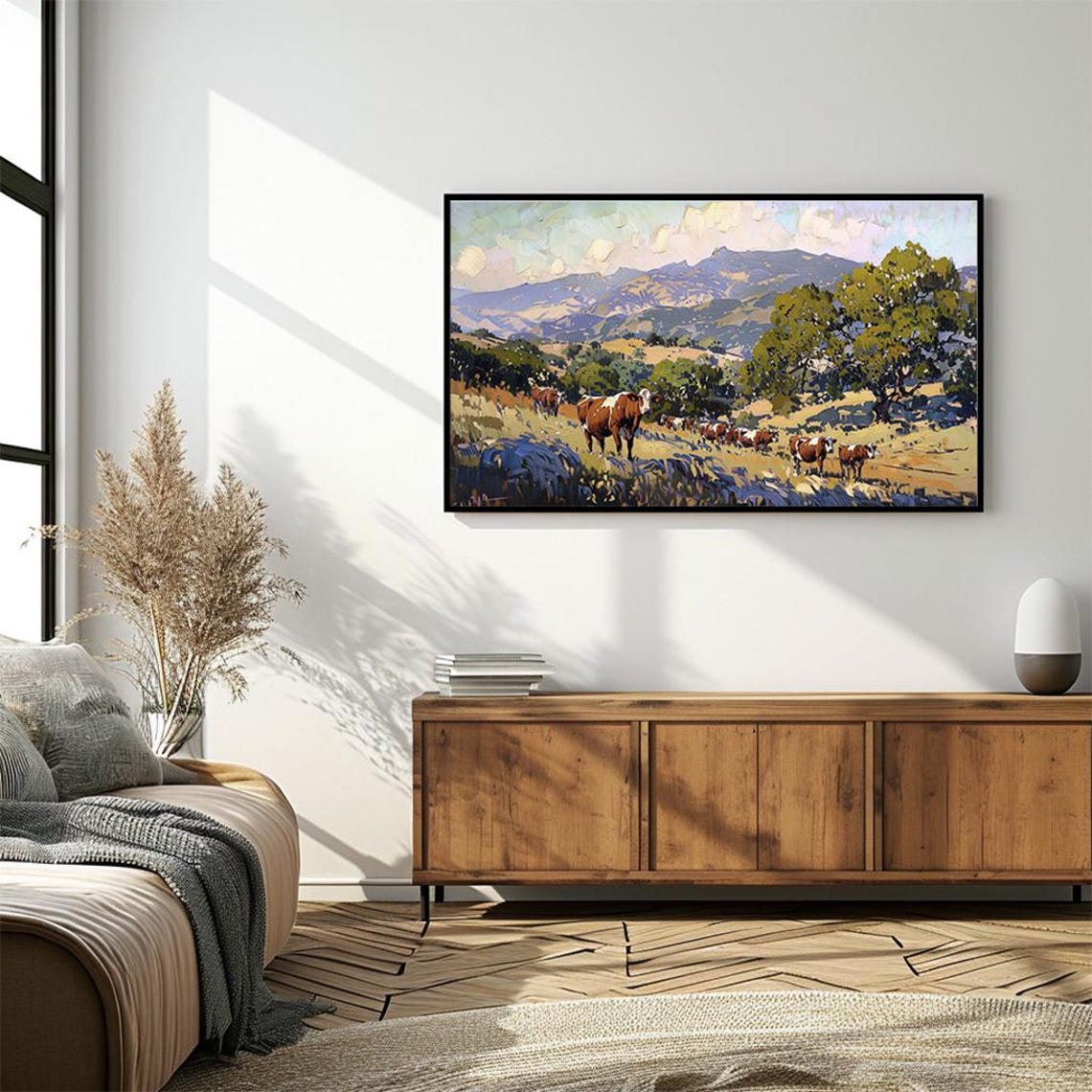 Cattle Grazing in Mountain Pasture Impressionist Farm Poster - Image 4