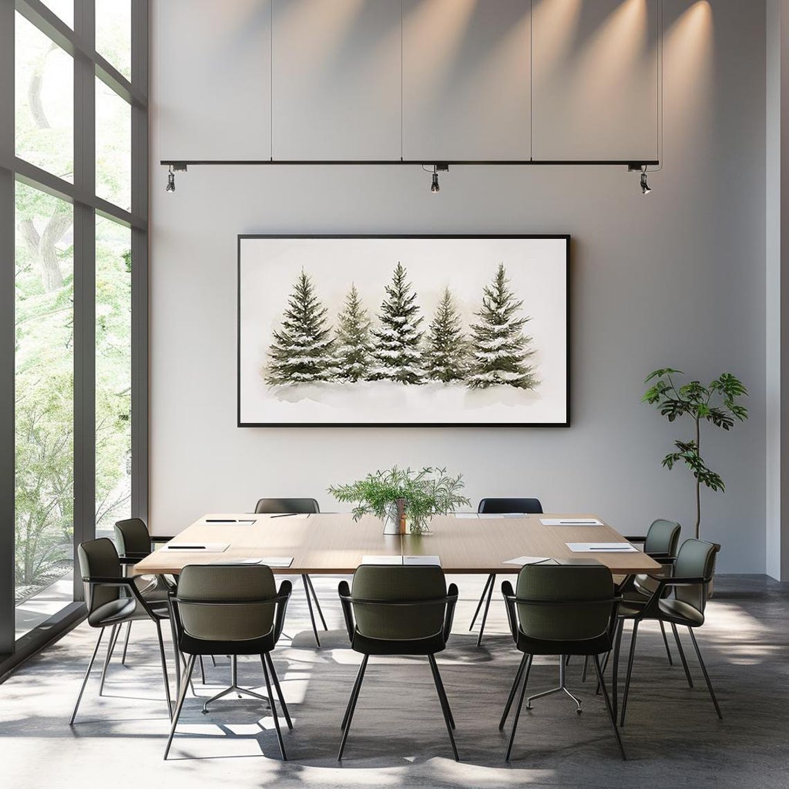 Snowy Pine Trees Watercolor Minimalist White Winter Scene Poster - Image 3