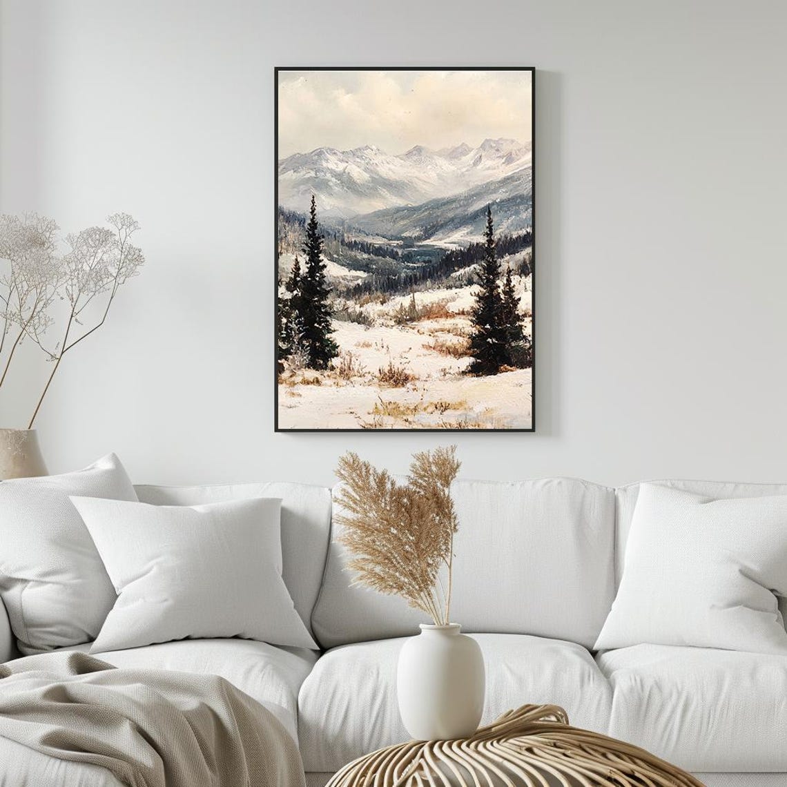 Snowy Mountain Landscape Serene Winter Wilderness Oil Poster - Image 5