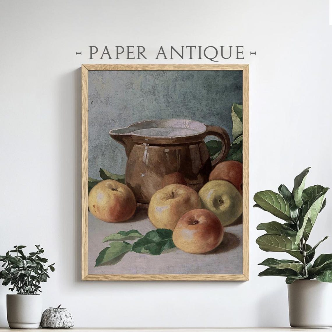 Apples Pitcher Still Life Vintage Harvest Kitchen Painting Poster