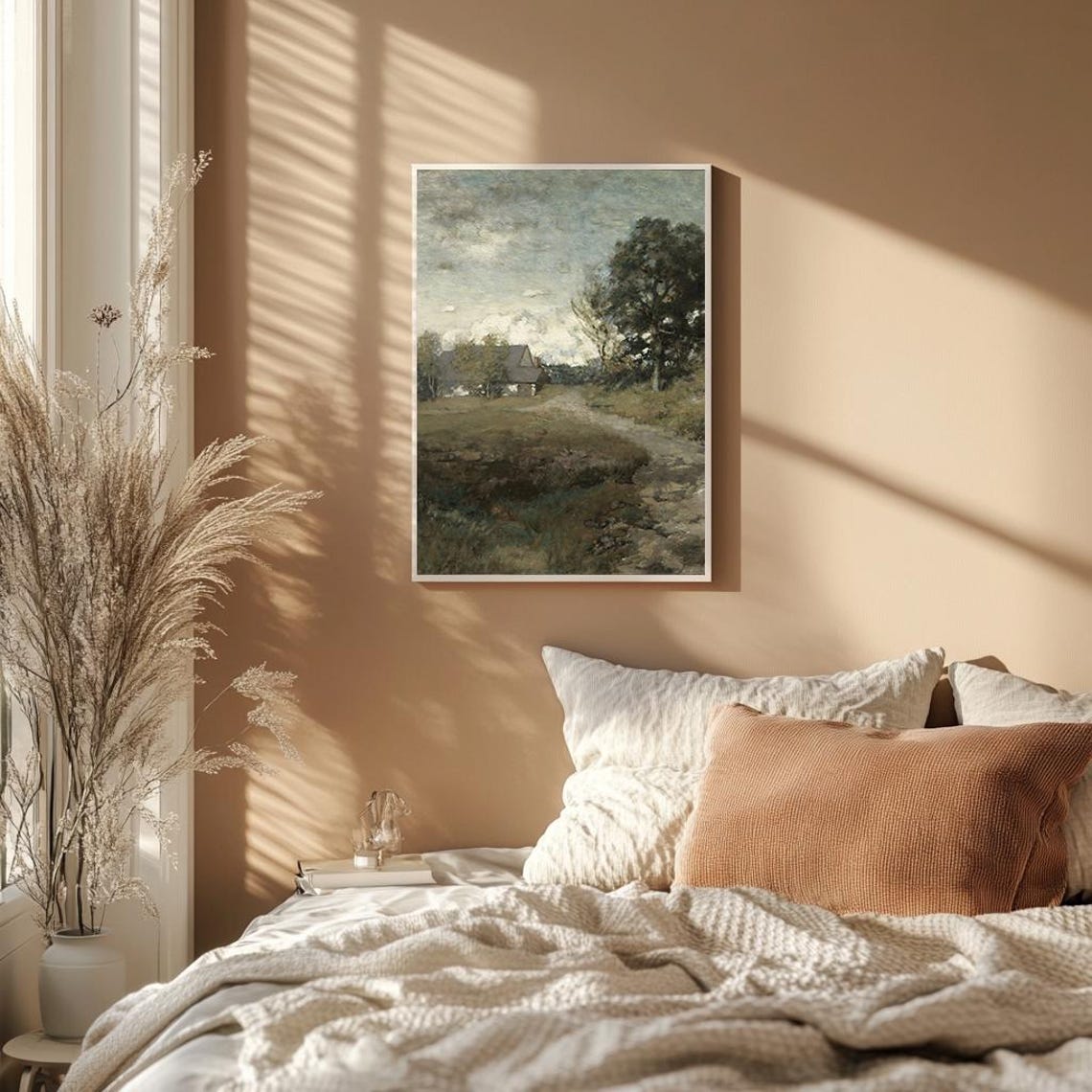 Farmhouse Cottage Path Thatched Roof Muted Country Painting Poster - Image 2