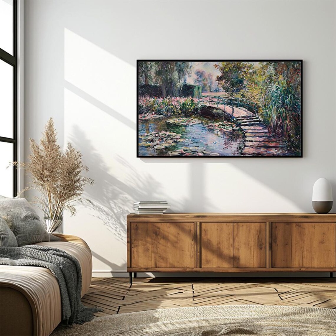 Water Lily Pond Wooden Bridge Impressionist Garden Oil Painting Poster - Image 4