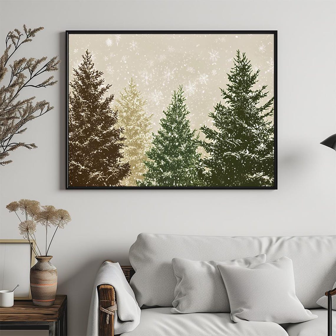 Snowy Evergreen Trees Vintage Winter Forest Landscape Poster - Image 5