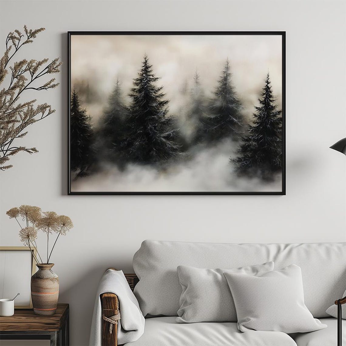 Misty Evergreen Forest Foggy Pines Minimalist Winter Art Poster - Image 5