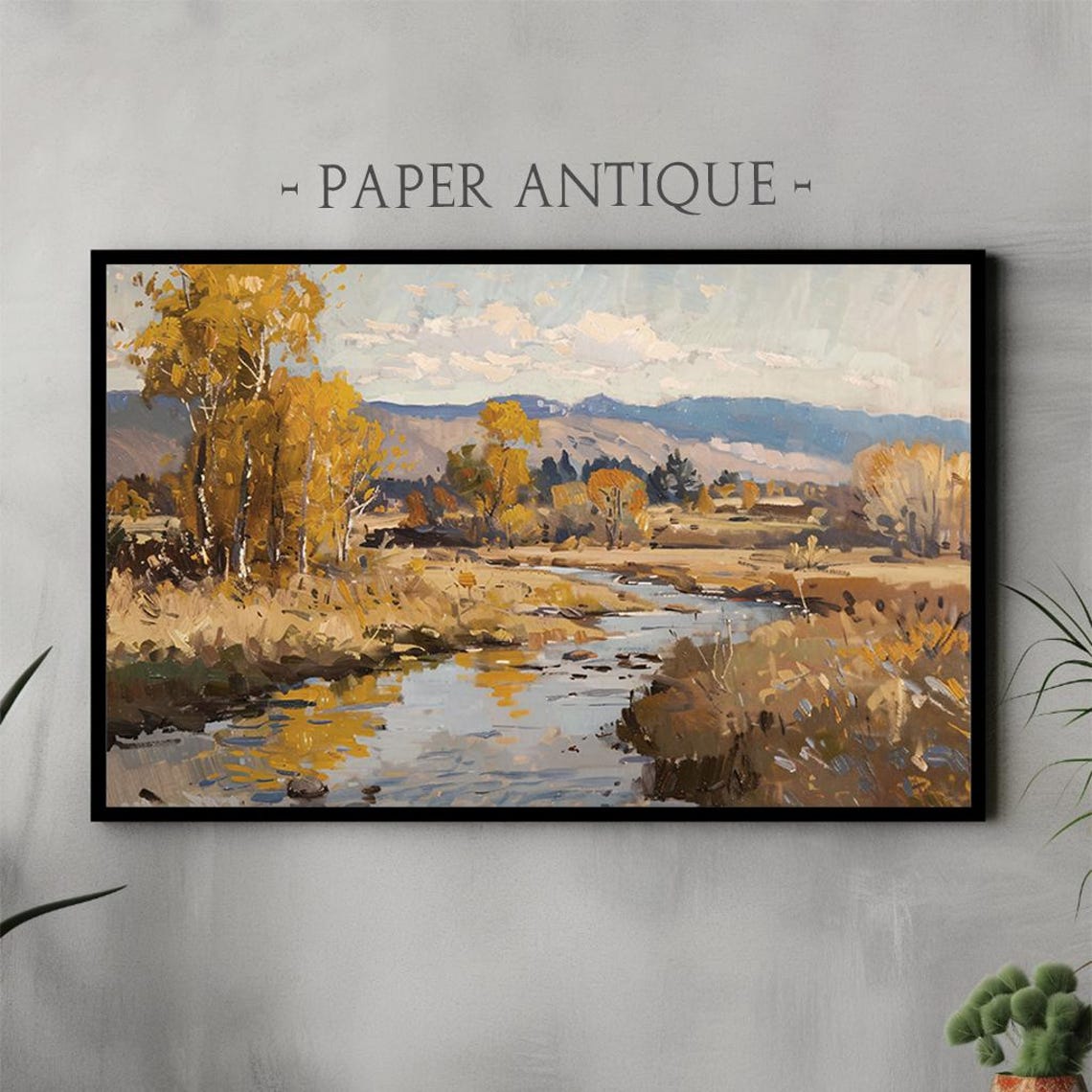 Calm Autumn River Valley with Golden Trees Mountain Scene Poster