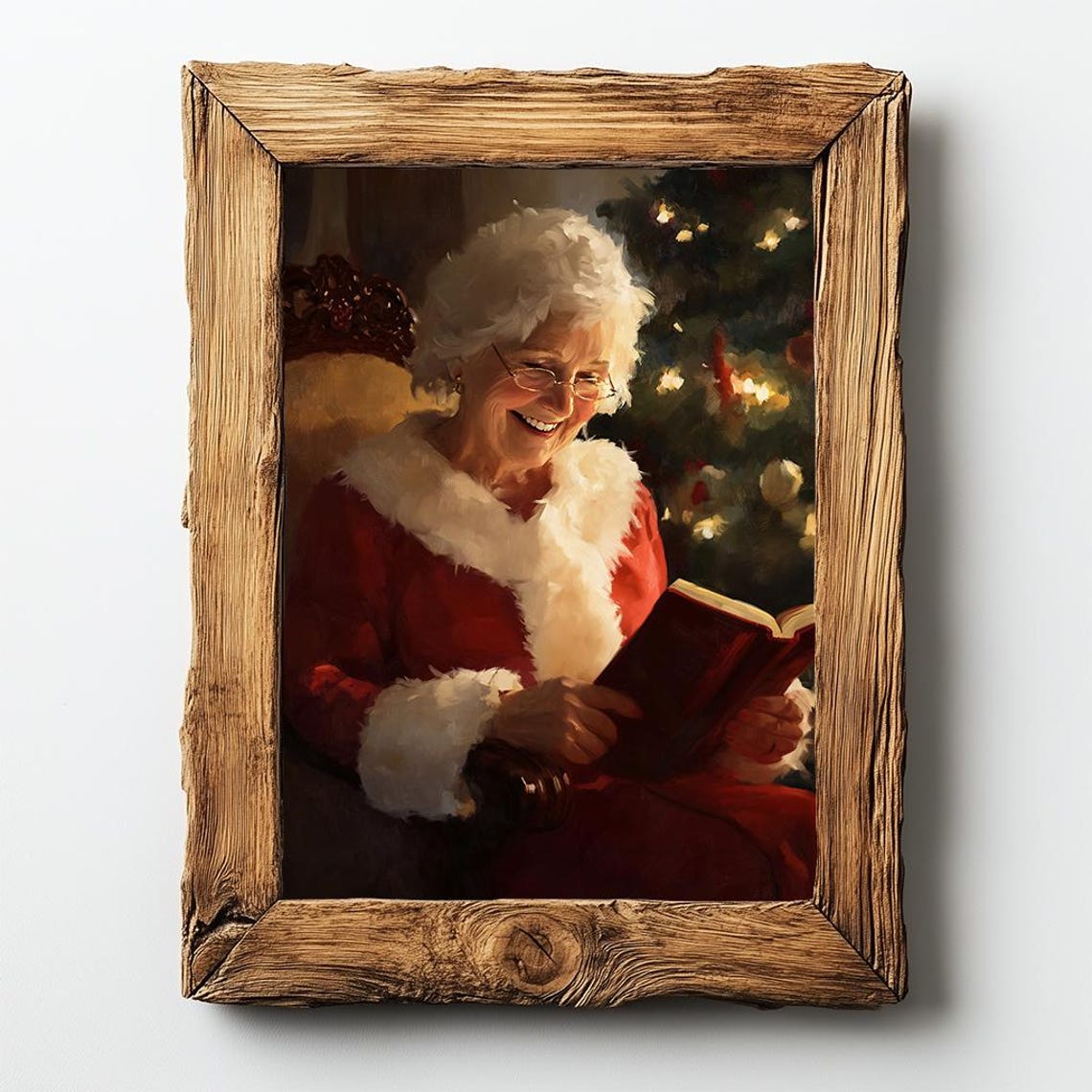 Smiling Mrs Claus Reading By The Christmas Tree Cozy Holiday Poster - Image 2