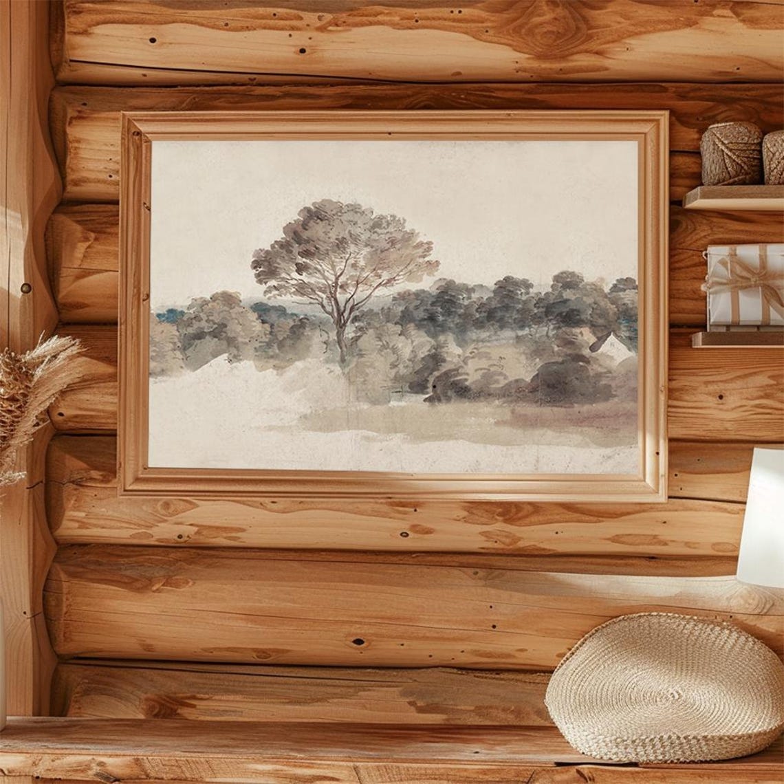Minimalist Tree Line Sketch Beige Neutral Landscape Art Poster - Image 4