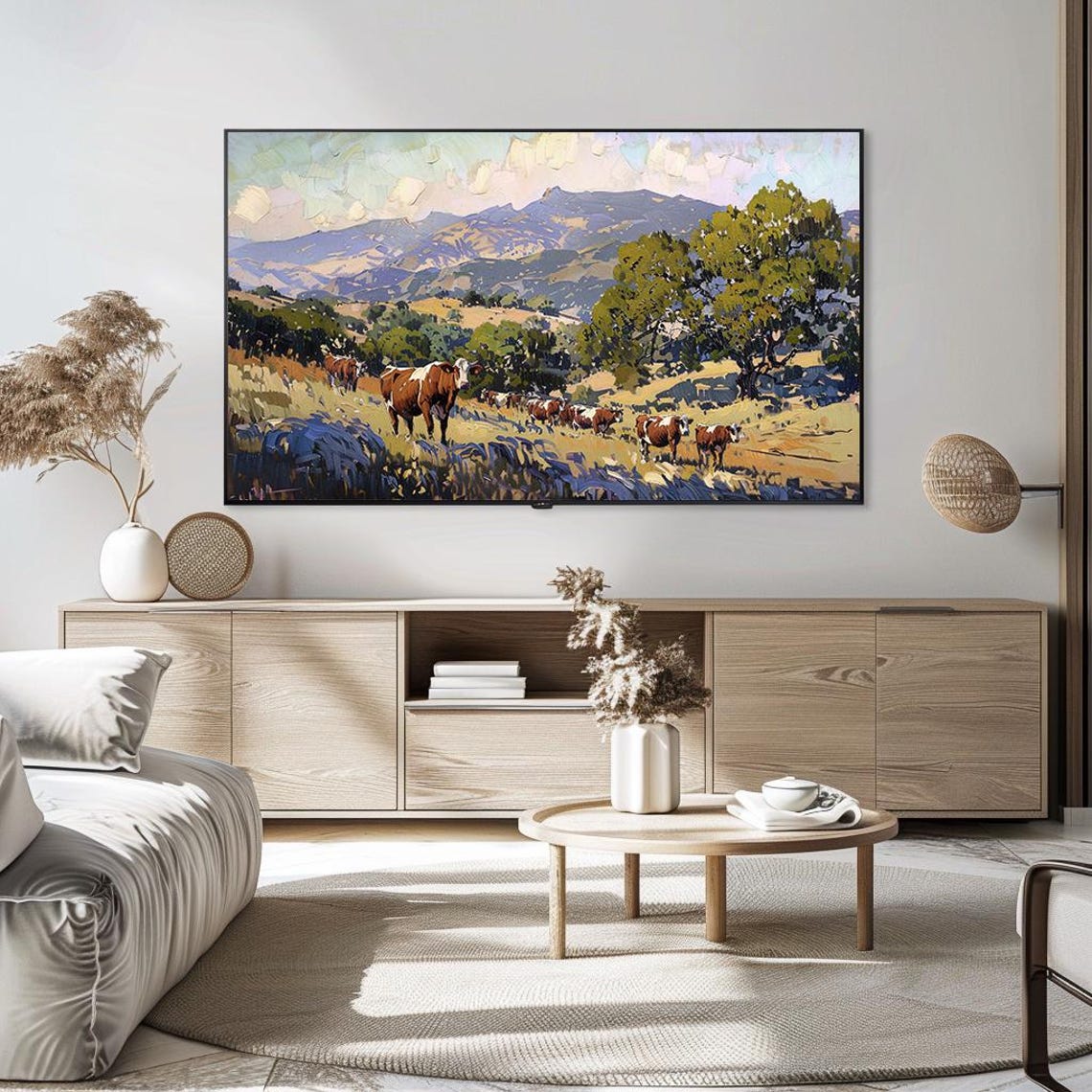 Cattle Grazing in Mountain Pasture Impressionist Farm Poster - Image 5