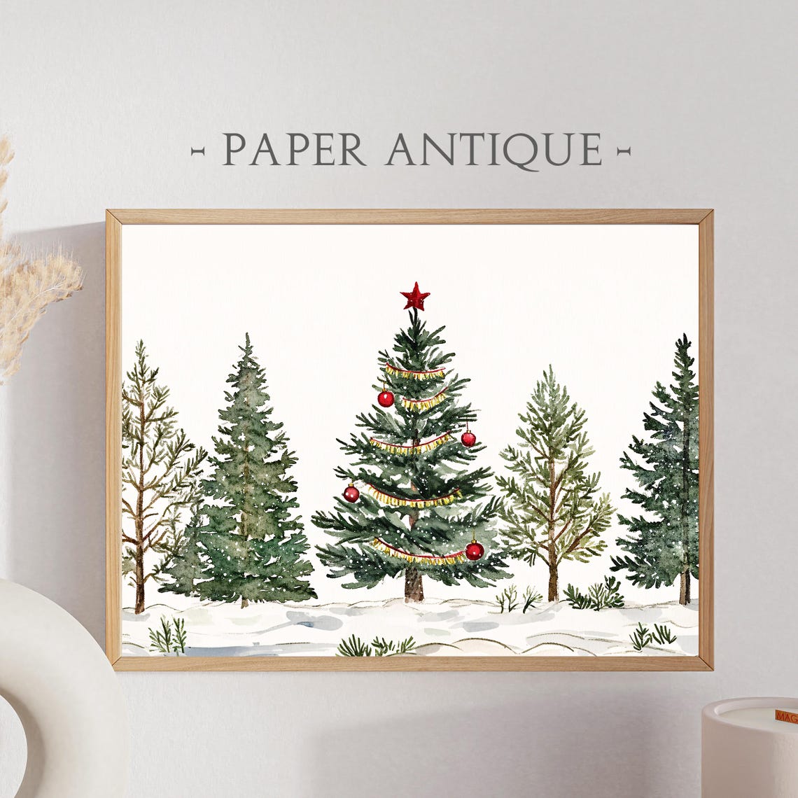 Christmas Tree Watercolor Festive Holiday Decor Snowy Pines Poster