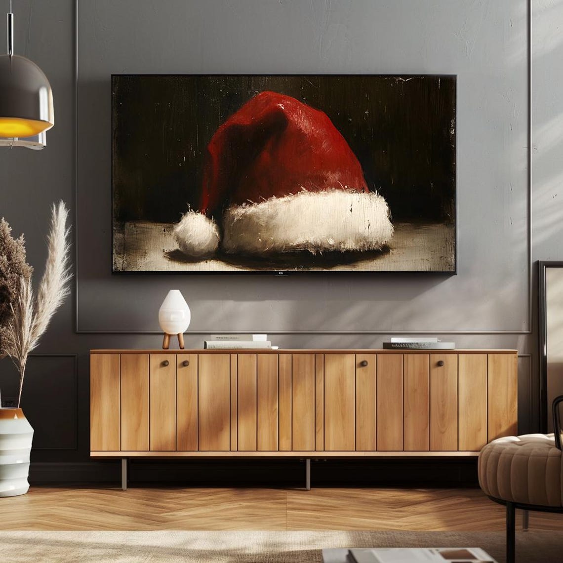 Vintage Red Santa Hat Rustic Christmas Still Life Art Poster - Image 4