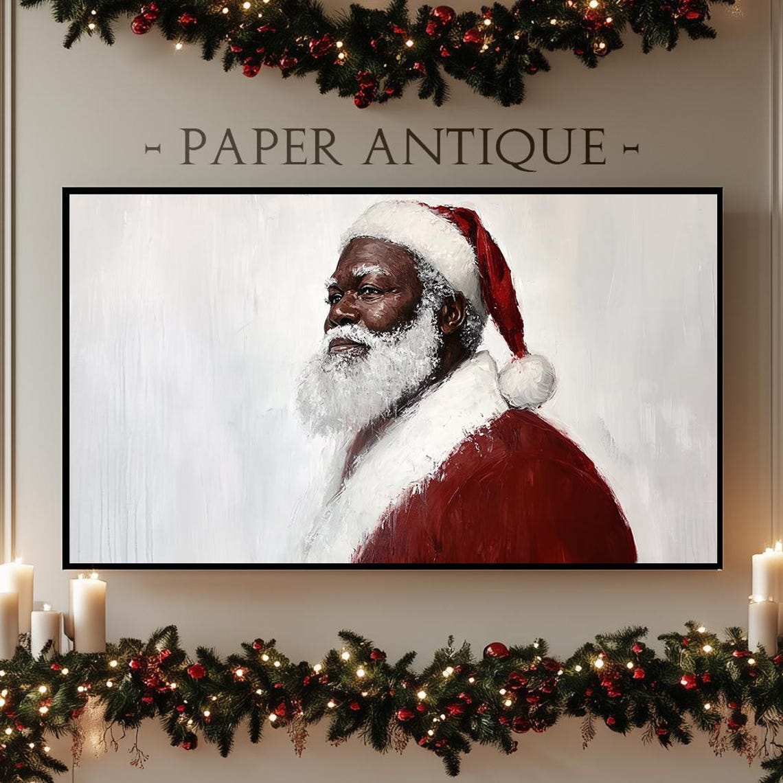 Santa Claus Profile Portrait Oil Painting Classic Elegant Poster