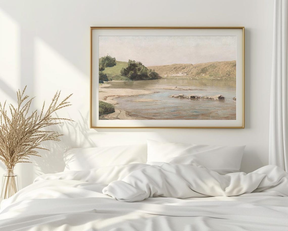 Calm River Hills Soft Muted Tones Tranquil Vintage Landscape Poster - Image 2