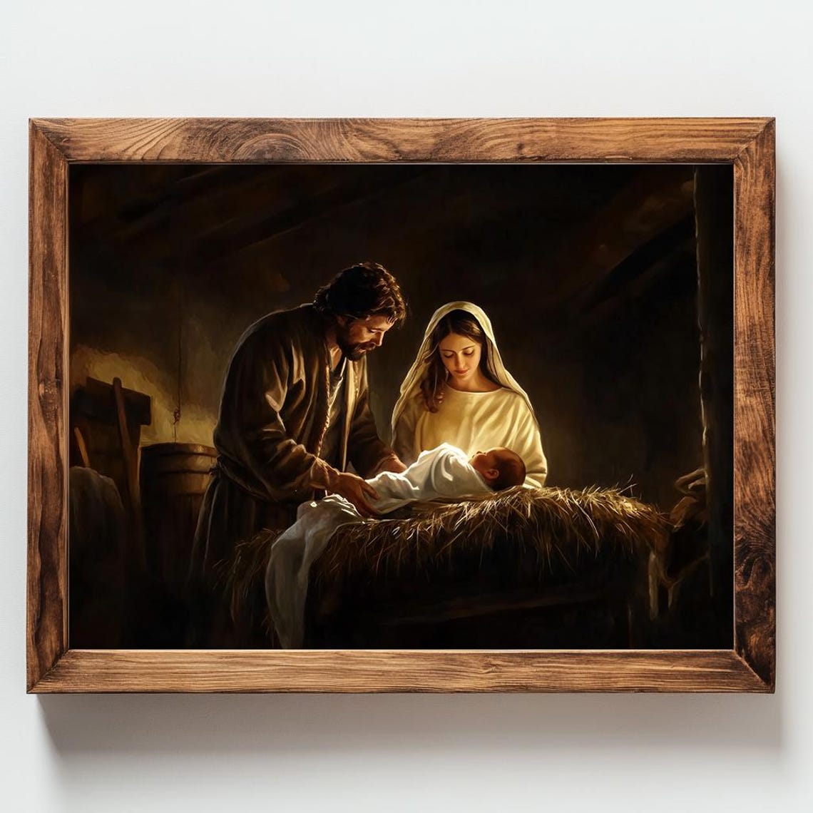 Nativity Scene Holy Family in Barn Traditional Christmas Poster - Image 2