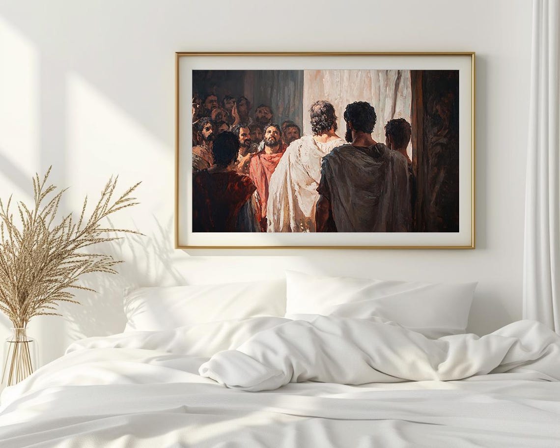 Jesus Disciples Crowd Biblical Scene Classic Christian Art Poster - Image 2