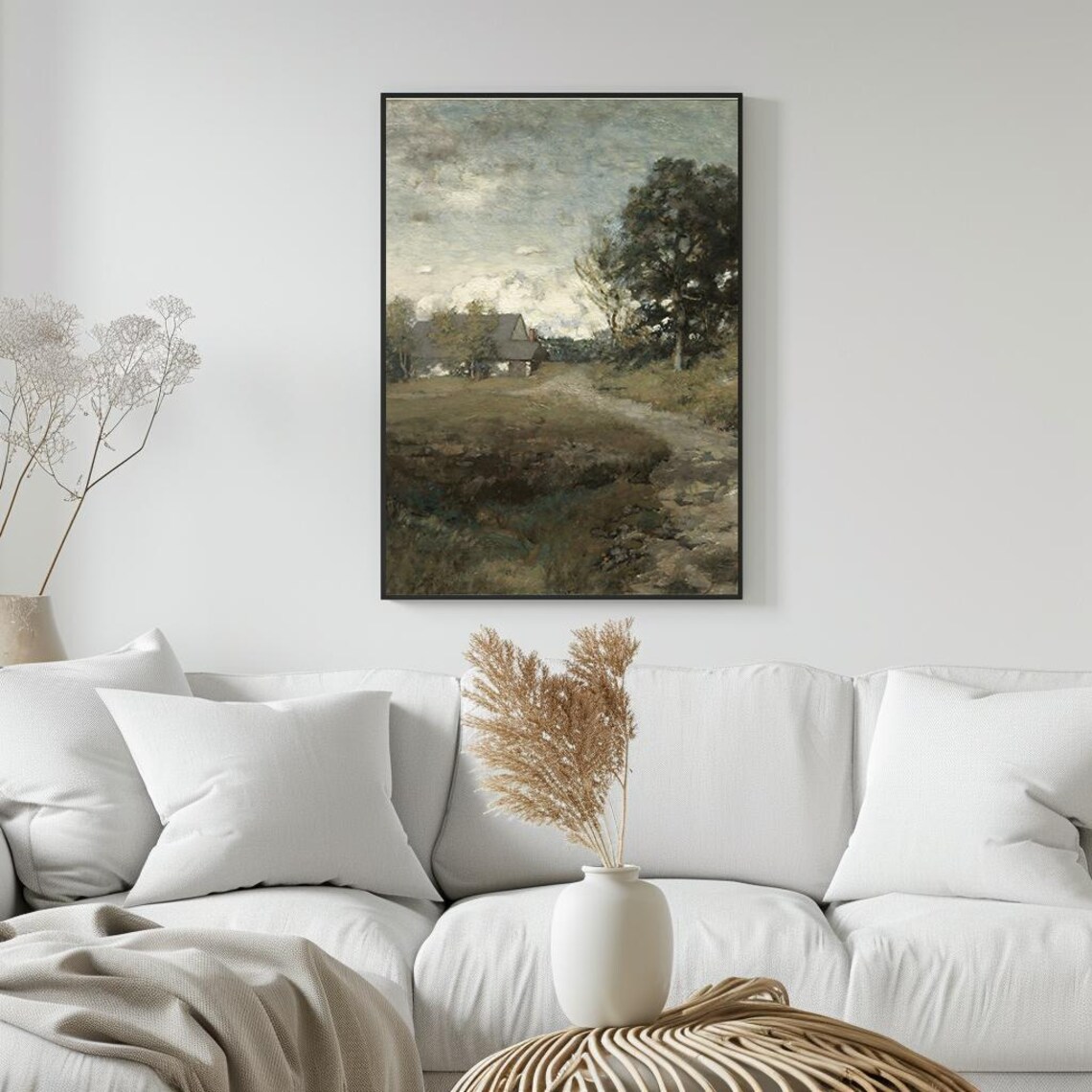 Farmhouse Cottage Path Thatched Roof Muted Country Painting Poster - Image 5