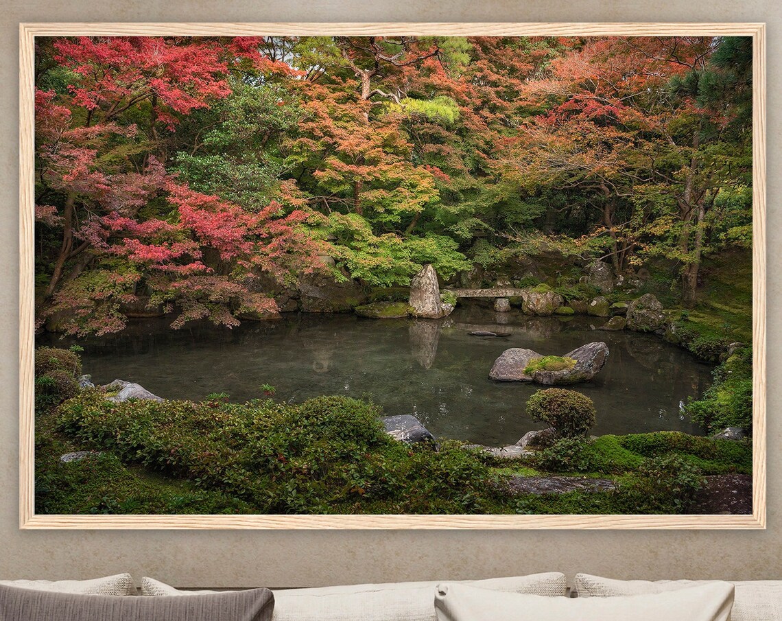 Japanese Garden Pond Autumn Maples Moss Rocks Japan Zen Poster