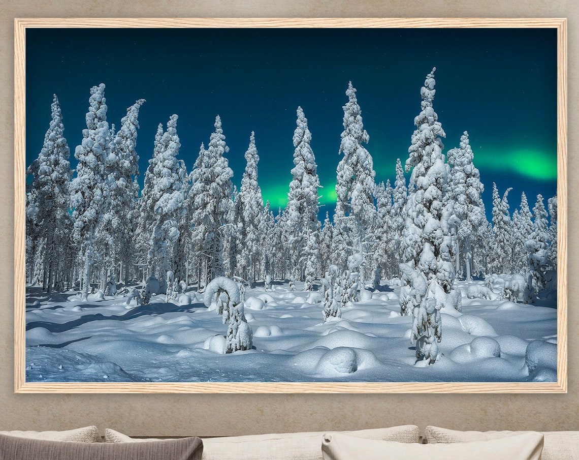 Northern Lights In Lapland Finland Premium Wall Picture With Wooden Frame Wall Art Living Room Decoration Art Print Poster Fine Art Photography