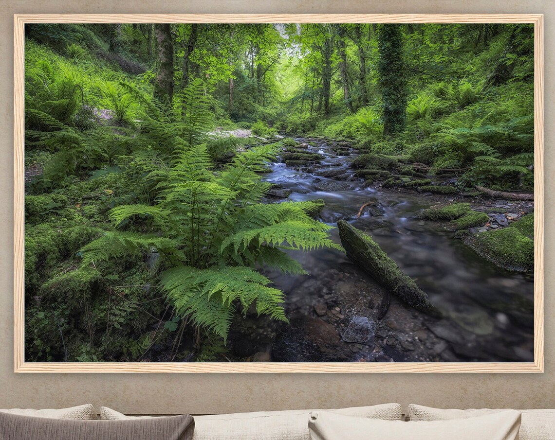 At The Green Stream River Landscape Premium Wall Picture With Wooden Frame Wall Art Living Room Decoration Art Print Poster Fine Art Photography