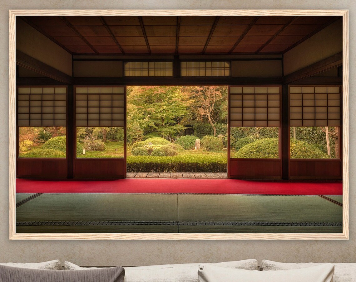 Kyoto Temple Interior Garden View Tatami Wooden Hall Japan Poster