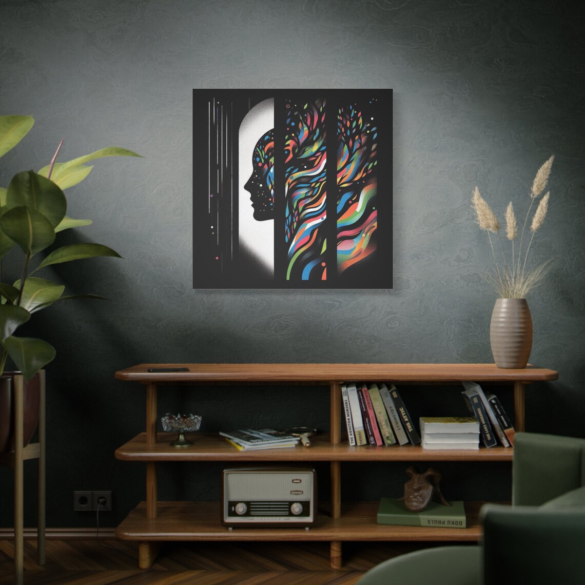Modern Woman Silhouette Art Black And White Abstract Art With A Pop Of Color Tree Silhouette Wall Art Stretched 125 - Image 2