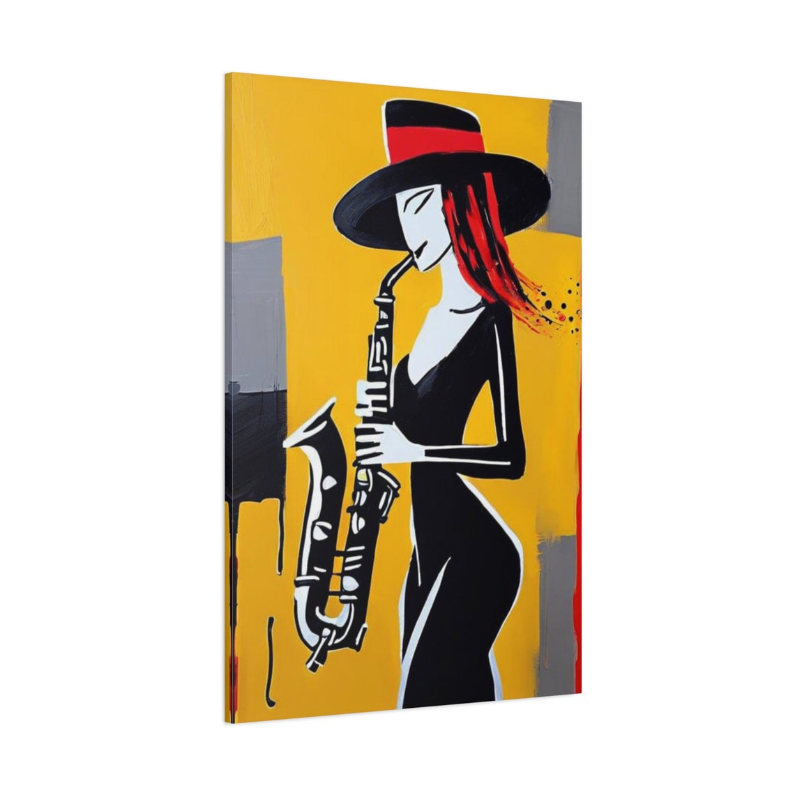 Elegant Woman Saxophone Player Abstract Jazz Musician Wall Poster - Image 3